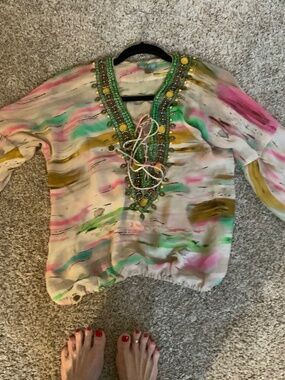 TAJ by Sabrina multi colored blouse